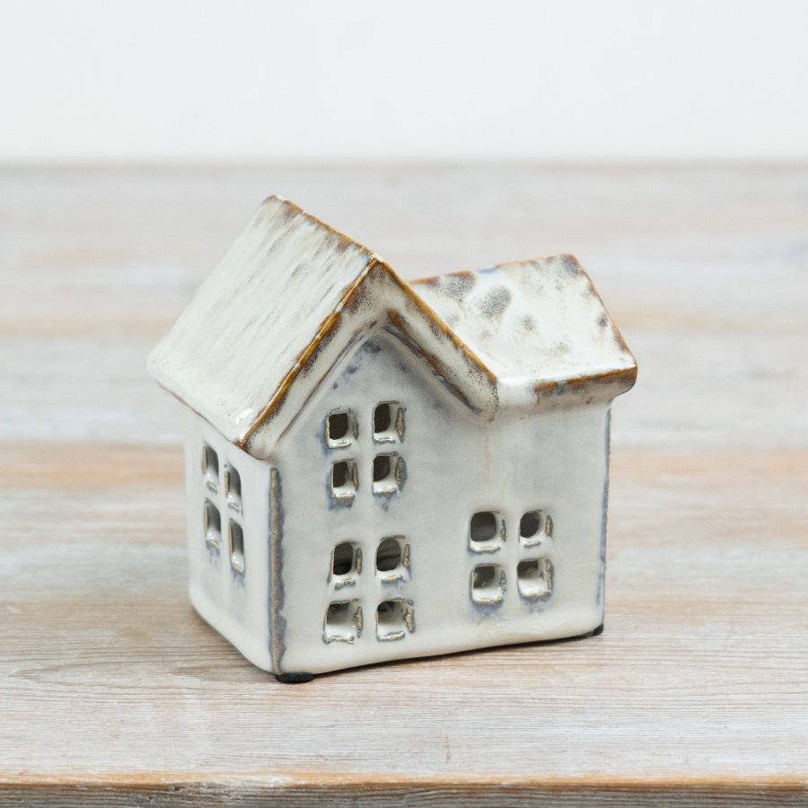 Ceramic T-Light House Candle Holder Decorative Townhouse Lantern Cosy Home Décor Gift 11cm