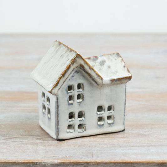 Ceramic T-Light House Candle Holder Decorative Townhouse Lantern Cosy Home Décor Gift 11cm