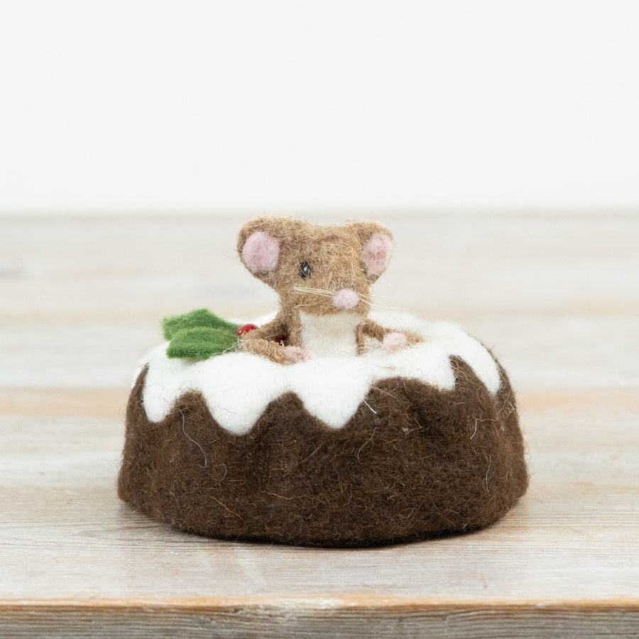 Felt Mouse in Christmas Pudding Christmas Mouse Ornament Festive Hanging Decoration Woodland Décor 12cm Item #79021