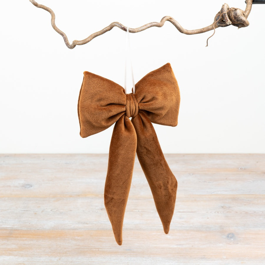 Caramel Velvet Bow Hanging Decoration Velvet Christmas Bow Warm Brown Ornament Seasonal Home Décor 17x30cm Item #79033