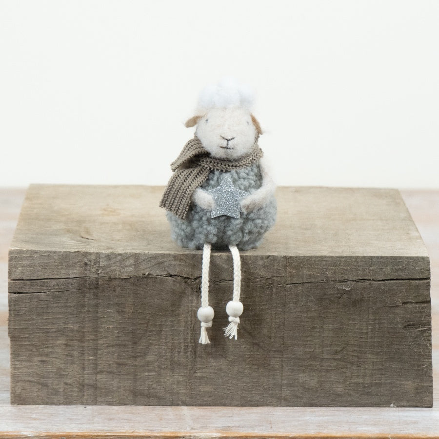Fabric Sitting Sheep Ornament Soft Fabric Christmas Sheep Decoration Seasonal Shelf Sitter Festive Home Décor 13cm Item #79036