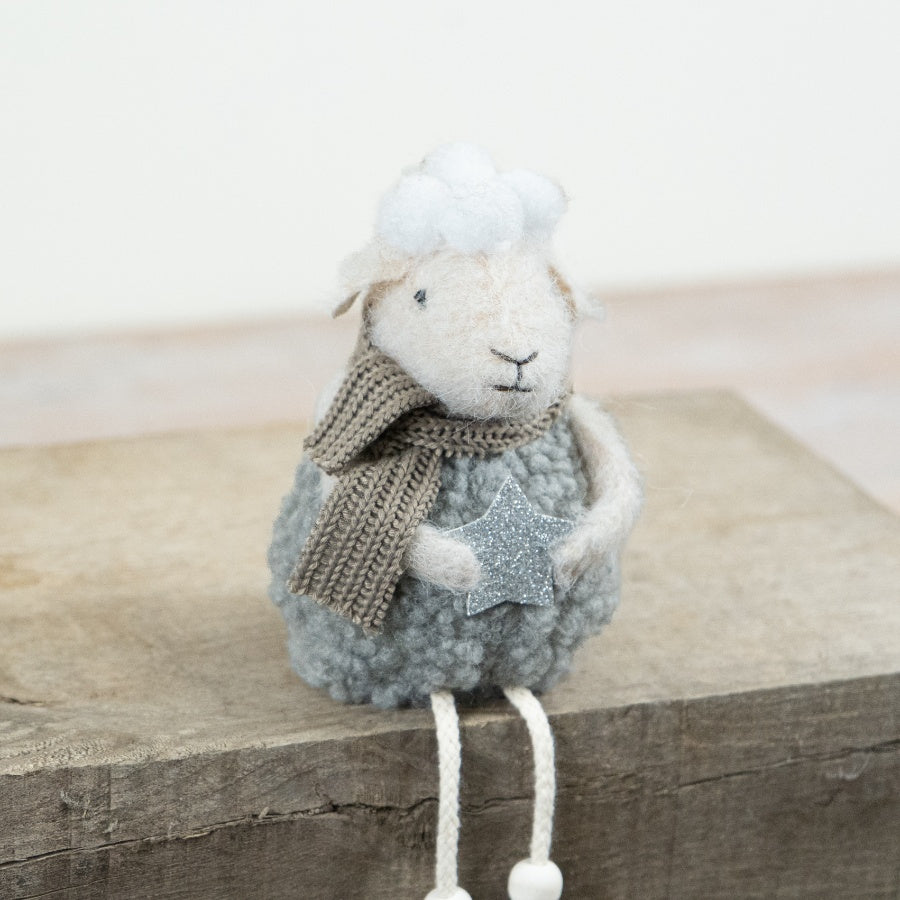 Fabric Sitting Sheep Ornament Soft Fabric Christmas Sheep Decoration Seasonal Shelf Sitter Festive Home Décor 13cm Item #79036