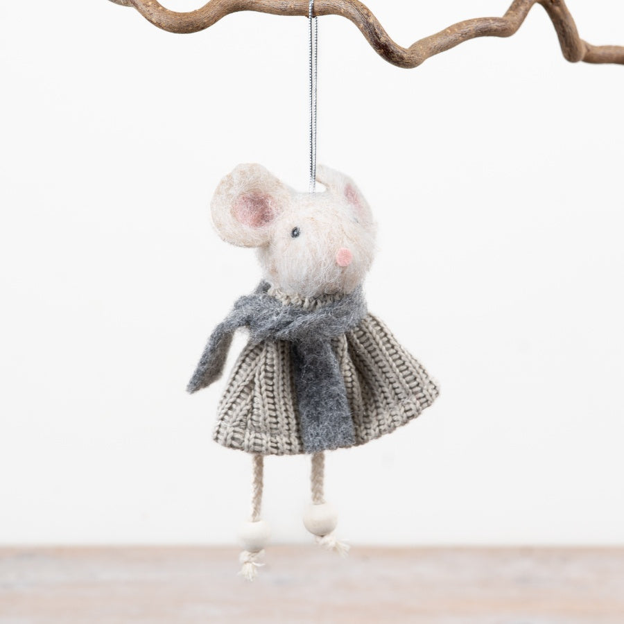 Felt Hanging Grey Mouse Christmas Mouse Decoration Soft Fabric Hanging Ornament Festive Home Décor 15cm Item #79039