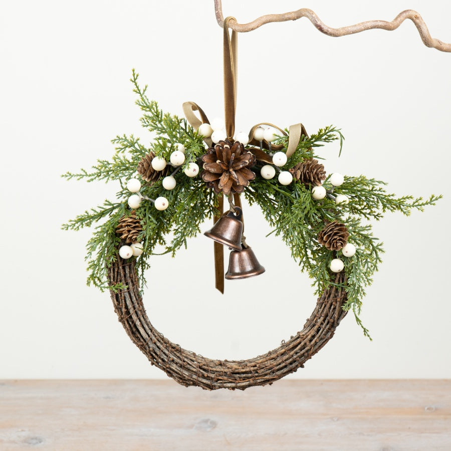 Rustic Winter Wreath with Bells Twig Christmas Wreath Pinecones Berries Woodland Décor 25cm Item #79063