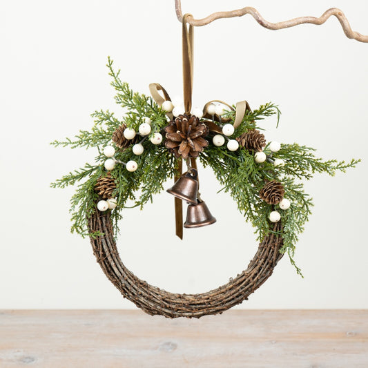 Rustic Winter Wreath with Bells Twig Christmas Wreath Pinecones Berries Woodland Décor 25cm Item #79063