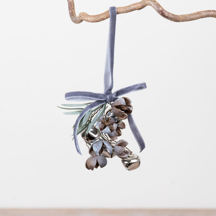 Frosted Festive Hanging Decoration Pinecones Bells & Foliage Christmas Hanging Ornament Neutral Décor 19cm Item #79090