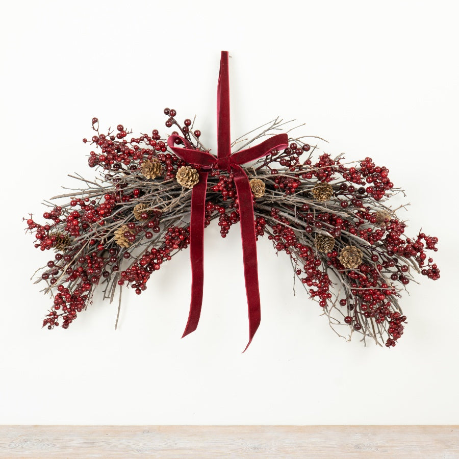 Red Berry & Pinecone Hanging Decoration Festive Christmas Wall Door Display Rustic Seasonal Décor 60cm Item #79098