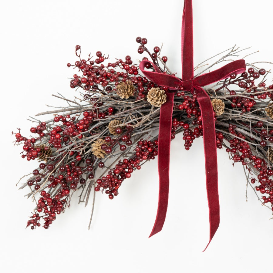 Red Berry & Pinecone Hanging Decoration Festive Christmas Wall Door Display Rustic Seasonal Décor 60cm Item #79098
