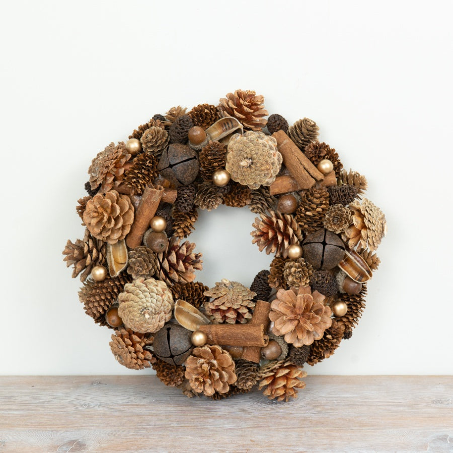 Natural Pinecone & Cinnamon Wreath Decorative Christmas Door Hanging Rustic Festive Home Décor 29cm Item #79104