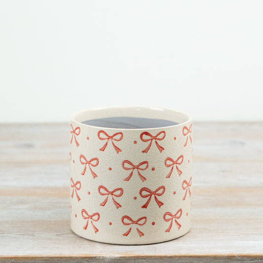 Bow Detail Planter 14cm – Pink & Cream Ceramic Plant Pot, Cute Decorative Indoor Planter for Modern Home Styling