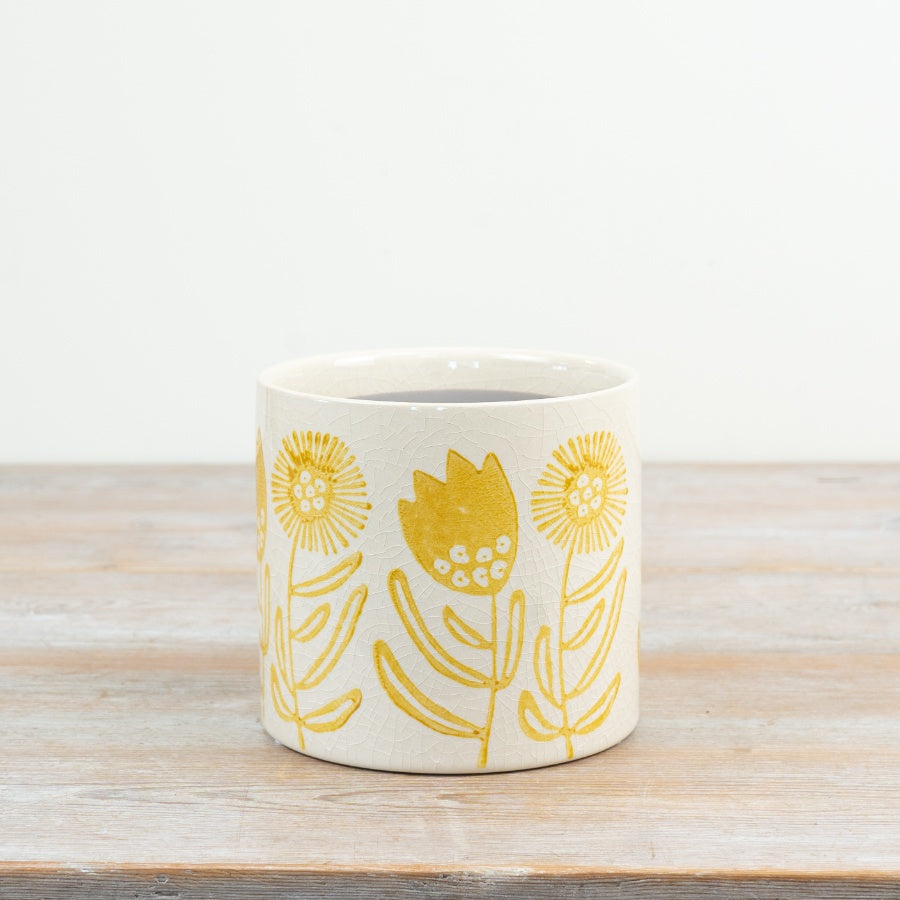 Sunflower Planter 14cm – Yellow Ceramic Flower Pot, Bright Floral Indoor Plant Holder for Home & Garden Decor