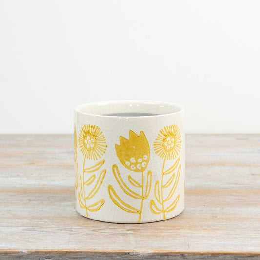 Sunflower Planter 14cm – Yellow Ceramic Flower Pot, Bright Floral Indoor Plant Holder for Home & Garden Decor