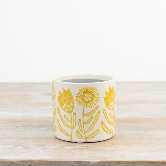Sunflower Planter 11.7cm – Yellow Ceramic Flower Pot, Bright Floral Indoor Plant Holder for Home & Garden Decor