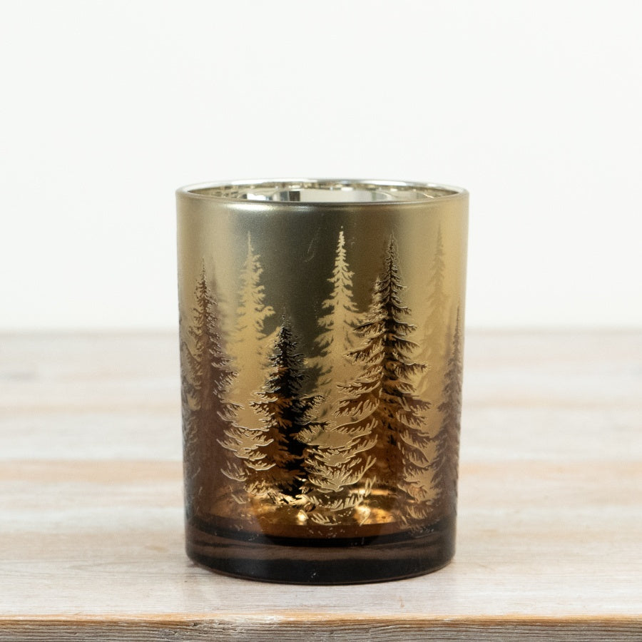 Gold Glass Tealight Holder with Tree Design Glass Candle Holder Gold T-Light Holder Festive Home Décor 12.5cm Item #79226