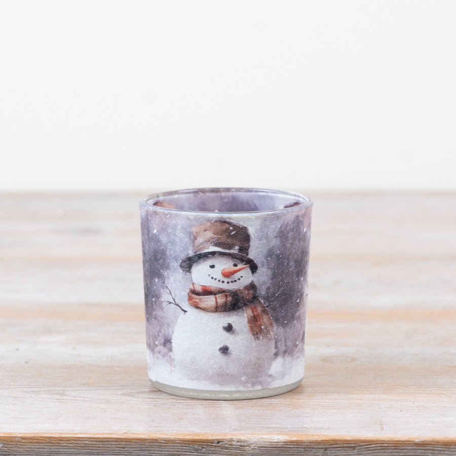 Snowman Tea Light Holder Frosted Glass Snowman Candle Holder Winter Tealight Holder Festive Home Décor 8cm Item #79239