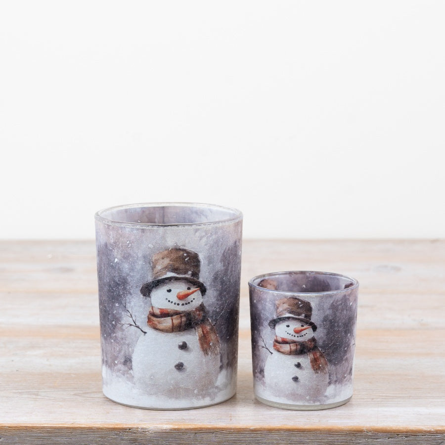Snowman Tea Light Holder Frosted Glass Snowman Candle Holder Winter Tealight Holder Festive Home Décor 8cm Item #79239