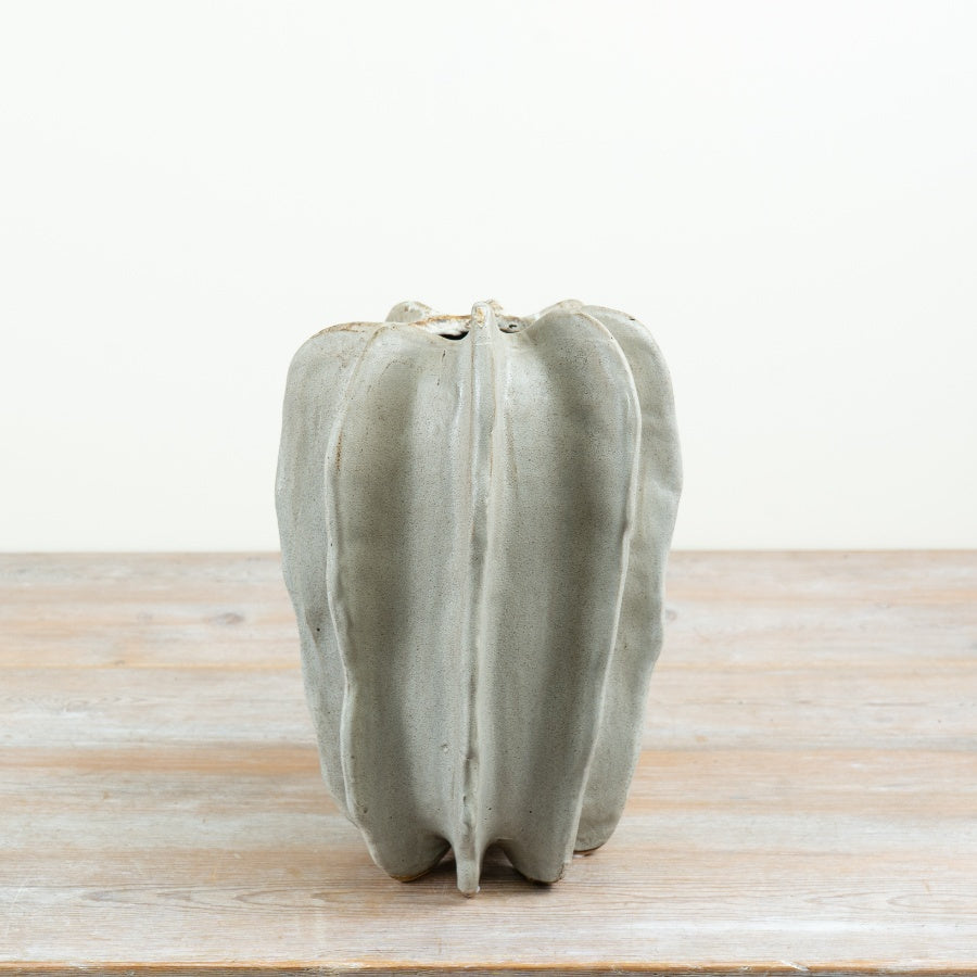 Sculptural Natural Stoneware Vase Ribbed Stoneware Vase Neutral Decorative Vase Contemporary Home Décor 31cm Item #79253