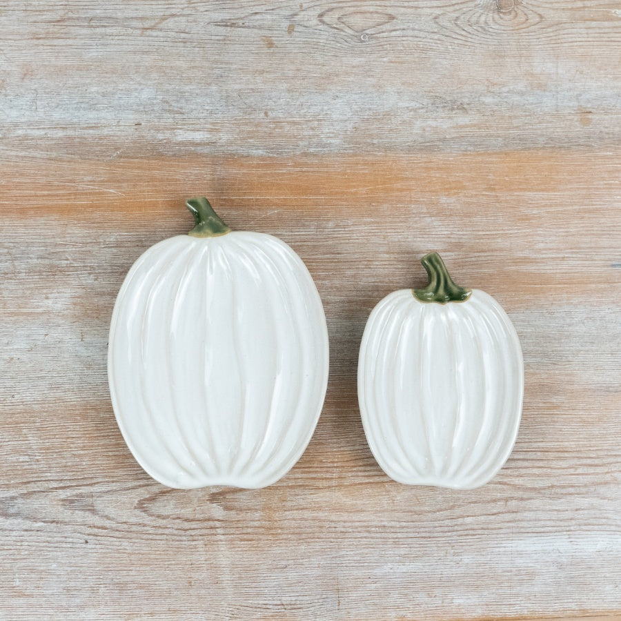 Ceramic Pumpkin Trinket Dish Neutral Glazed Jewellery Holder Green Stem Autumn Home Décor 12.9cm Item #79291
