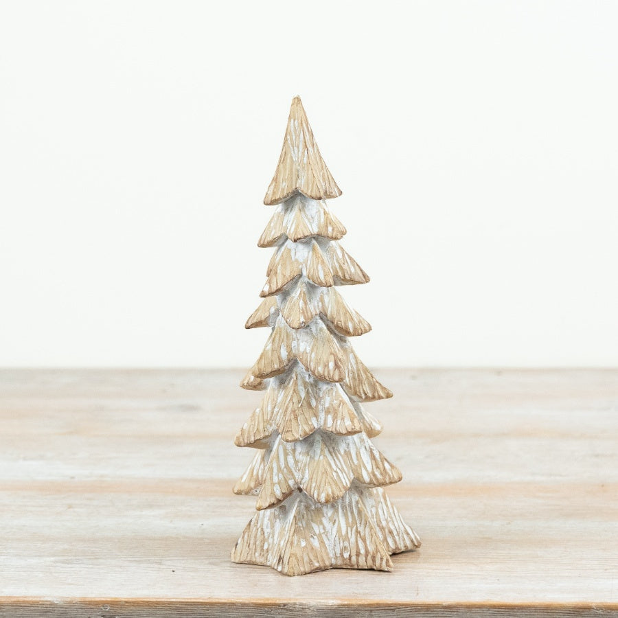 Resin Wood Effect Tree Ornament Christmas Tree Decoration Carved Timber Look Festive Home Décor 17.5cm Item #79323