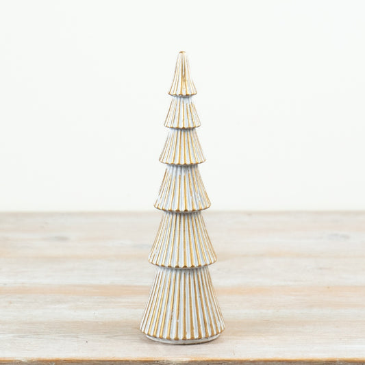 Whitewash & Gold Trim Tree Ornament Polyresin Christmas Tree Decoration Whitewashed Festive Home Décor 25cm Item #79325