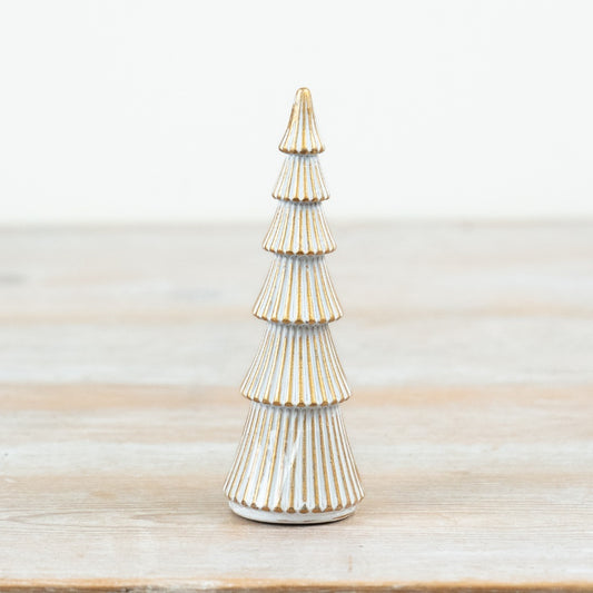 Whitewash & Gold Trim Tree Ornament Polyresin Christmas Tree Decoration Whitewashed Festive Home Décor 13cm Item #79327