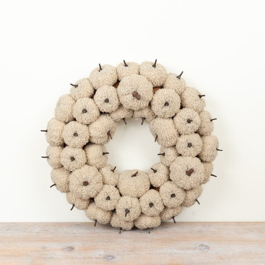 Cream Pumpkin Wreath Autumn Door Wreath Neutral Seasonal Home Décor Farmhouse Country Style 45cm Item #79352
