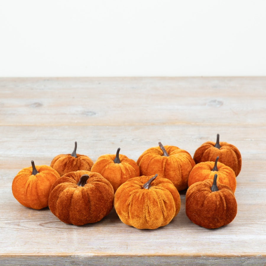 Velvet Orange Pumpkin Decoration in Mesh Bag Autumn Harvest Display Seasonal Home Décor Orange 17cm Item #79356
