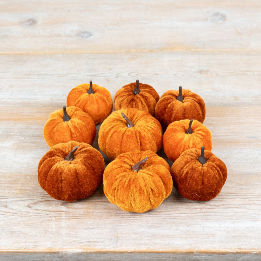 Velvet Orange Pumpkin Decoration in Mesh Bag Autumn Harvest Display Seasonal Home Décor Orange 17cm Item #79356