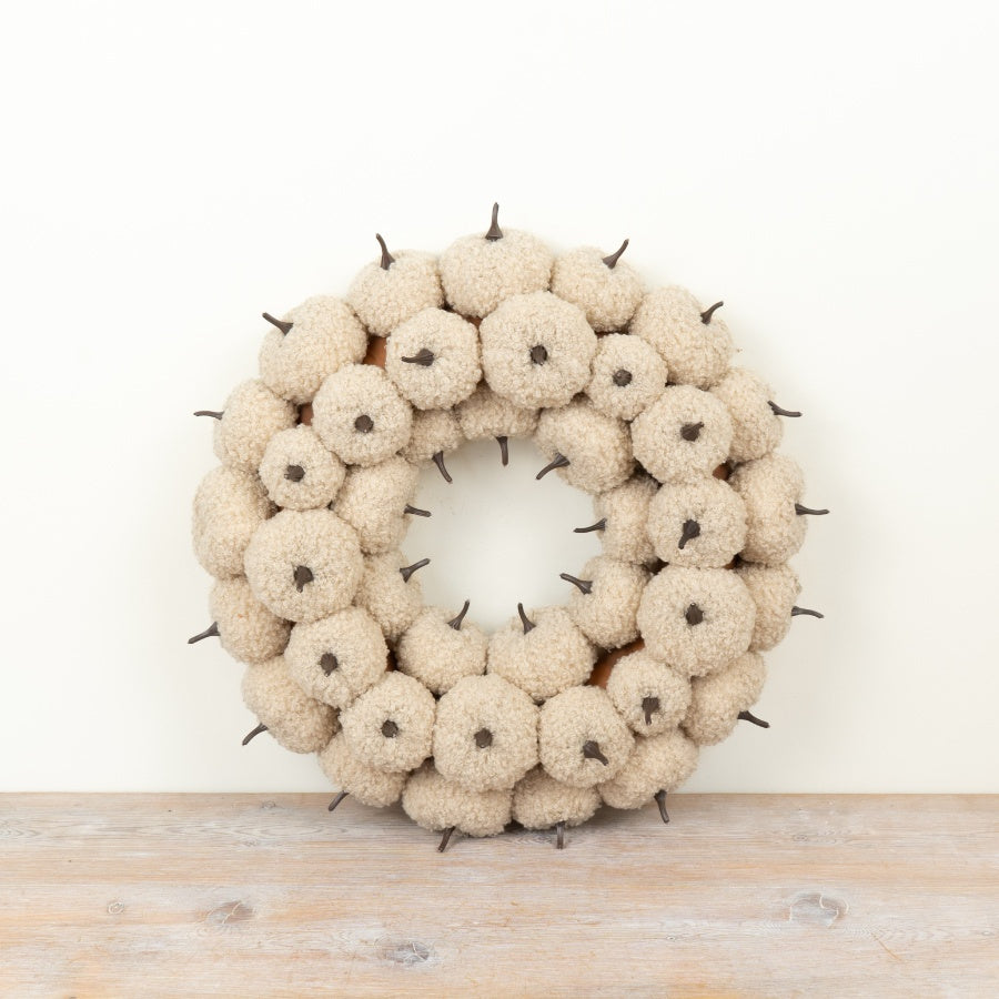 Cream Pumpkin Wreath Neutral Autumn Door Wreath Seasonal Home Décor Farmhouse Scandinavian Style 38cm x 7.5cm Item #79358