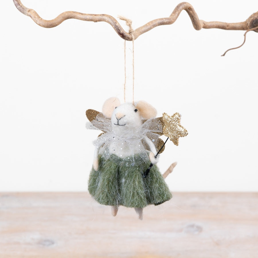 Felt Fairy Mouse Hanging Decoration Mouse Fairy Ornament Glitter Wings Star Wand Christmas Décor 11.5cm Item #79367