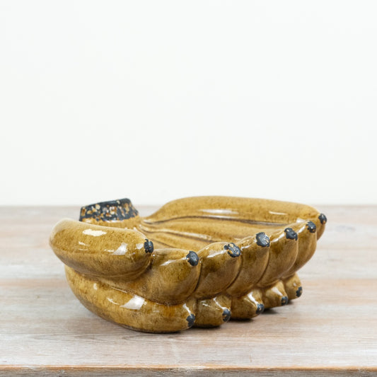 Banana Plate 26cm – Decorative Ceramic Fruit Dish Sculpted Design Brown Yellow Glaze Home Decor
