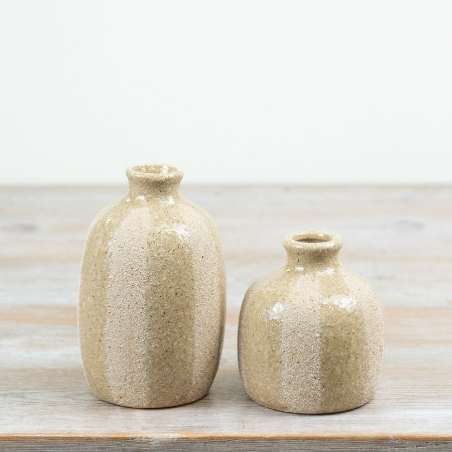 Natural Tones Vase 10.5cm – Striped Ceramic Flower Vase Neutral Glazed Decorative Home Decor Accent