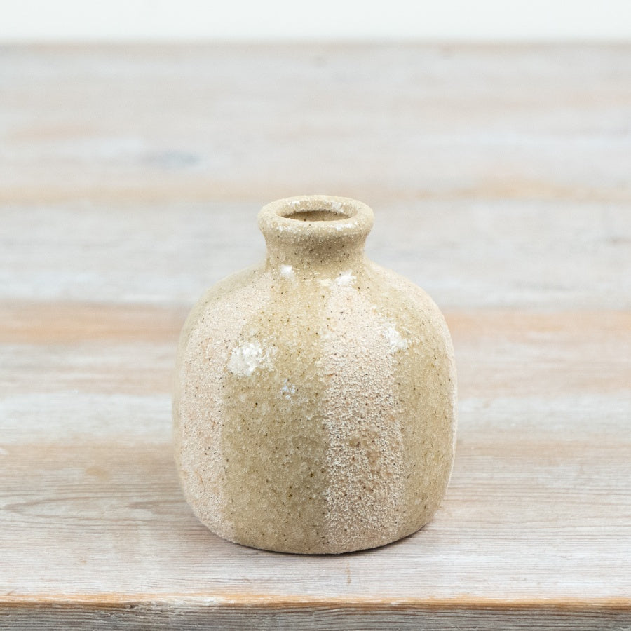 Natural Tones Vase 10.5cm – Striped Ceramic Flower Vase Neutral Glazed Decorative Home Decor Accent