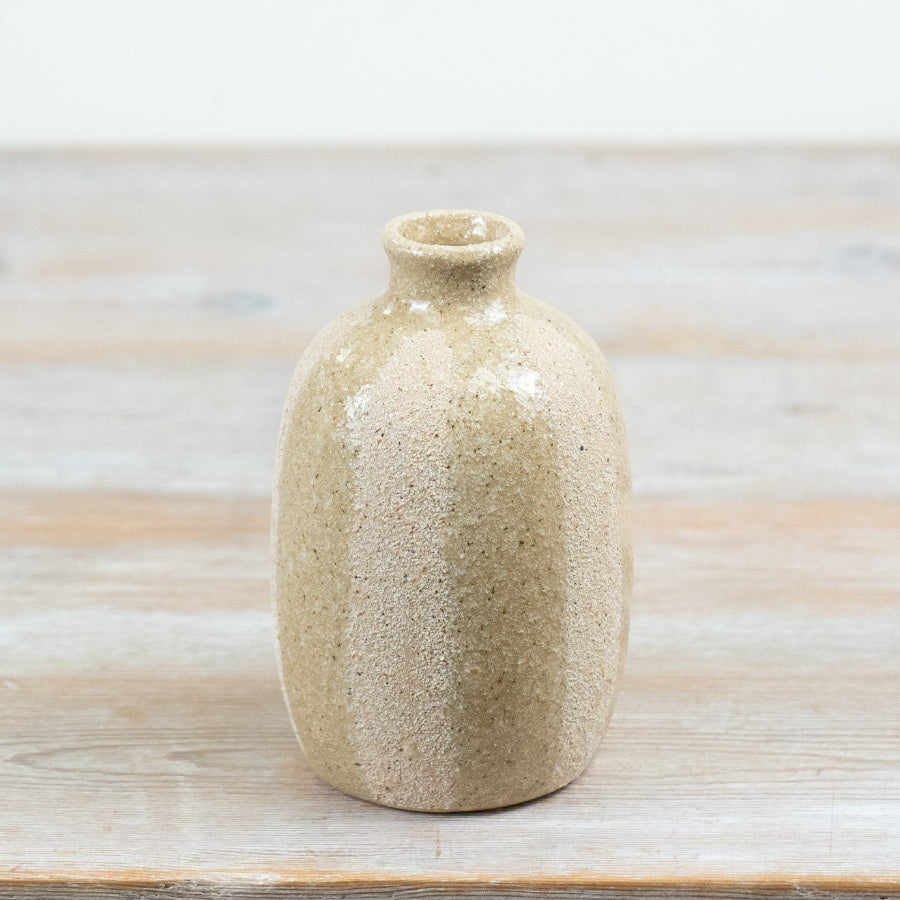 Striped Glazed Vase 14.5cm – Ceramic Flower Vase Decorative Home Decor Rustic Neutral Accent