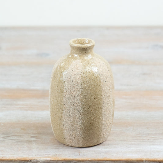 Striped Glazed Vase 14.5cm – Ceramic Flower Vase Decorative Home Decor Rustic Neutral Accent