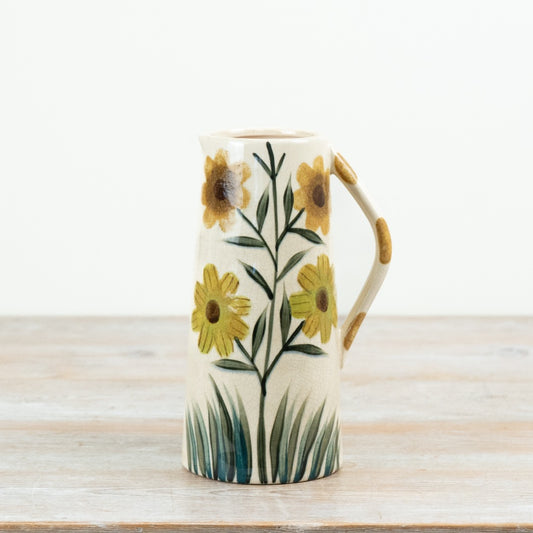 Sunflower Jug Vase 23cm – Yellow Ceramic Pitcher Vase Floral Home Decor Rustic Flower Display