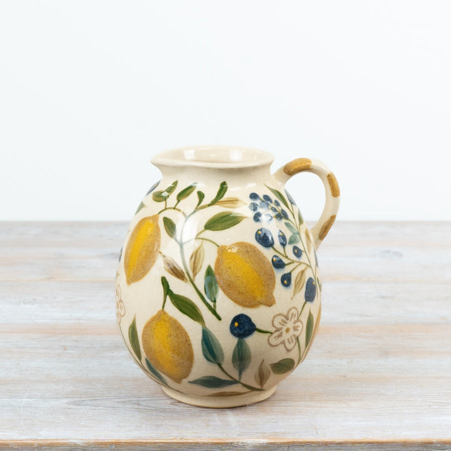 Lemon Glazed Jug Vase 19.5cm – Yellow Ceramic Pitcher Vase Decorative Flower Display Home Decor