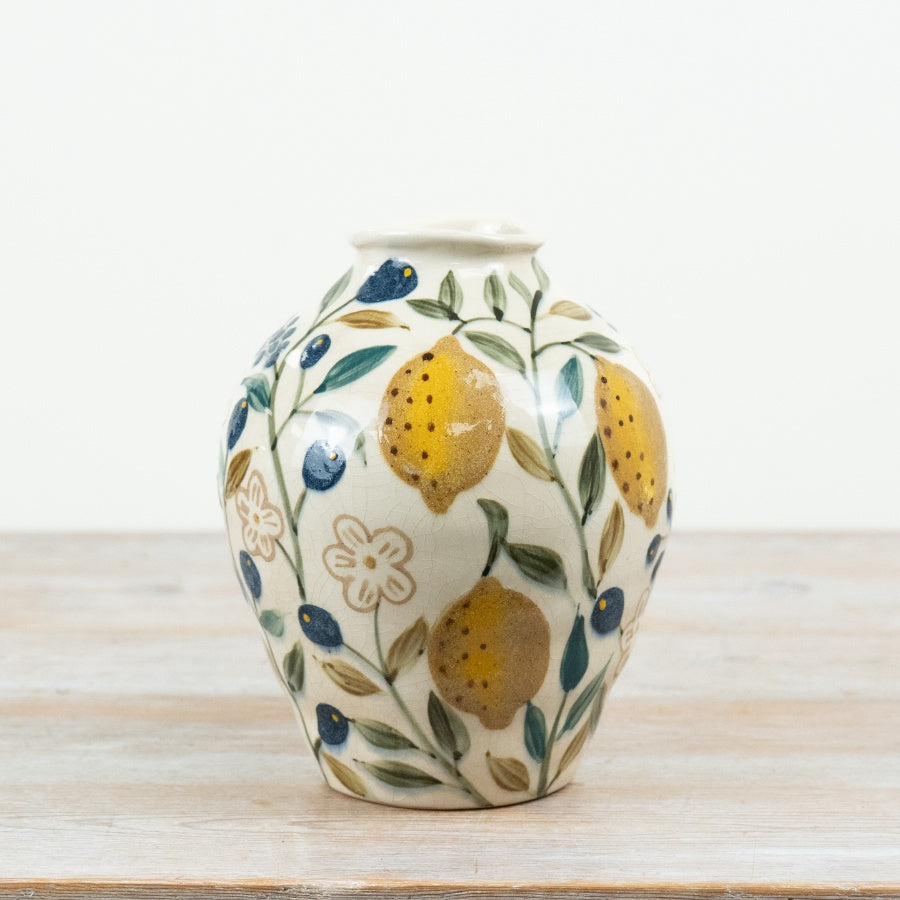 Lemon Glaze Vase 21.5cm – Yellow Ceramic Flower Vase Gloss Finish Decorative Home Decor Accent