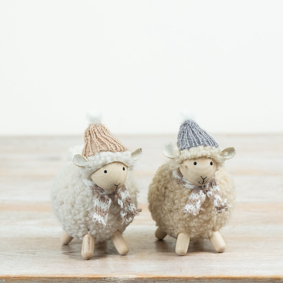Winter Sheep Decoration Wool Effect Sheep Ornament Knitted Accessories Wooden Legs Scandinavian Christmas Décor 13x9.5x7.5cm Item #79450