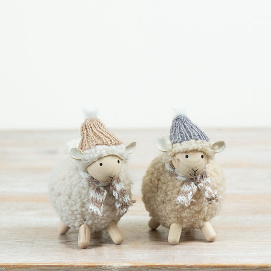 Winter Sheep Decoration Wool Effect Sheep Ornament Knitted Accessories Wooden Legs Scandinavian Christmas Décor 13x9.5x7.5cm Item #79450