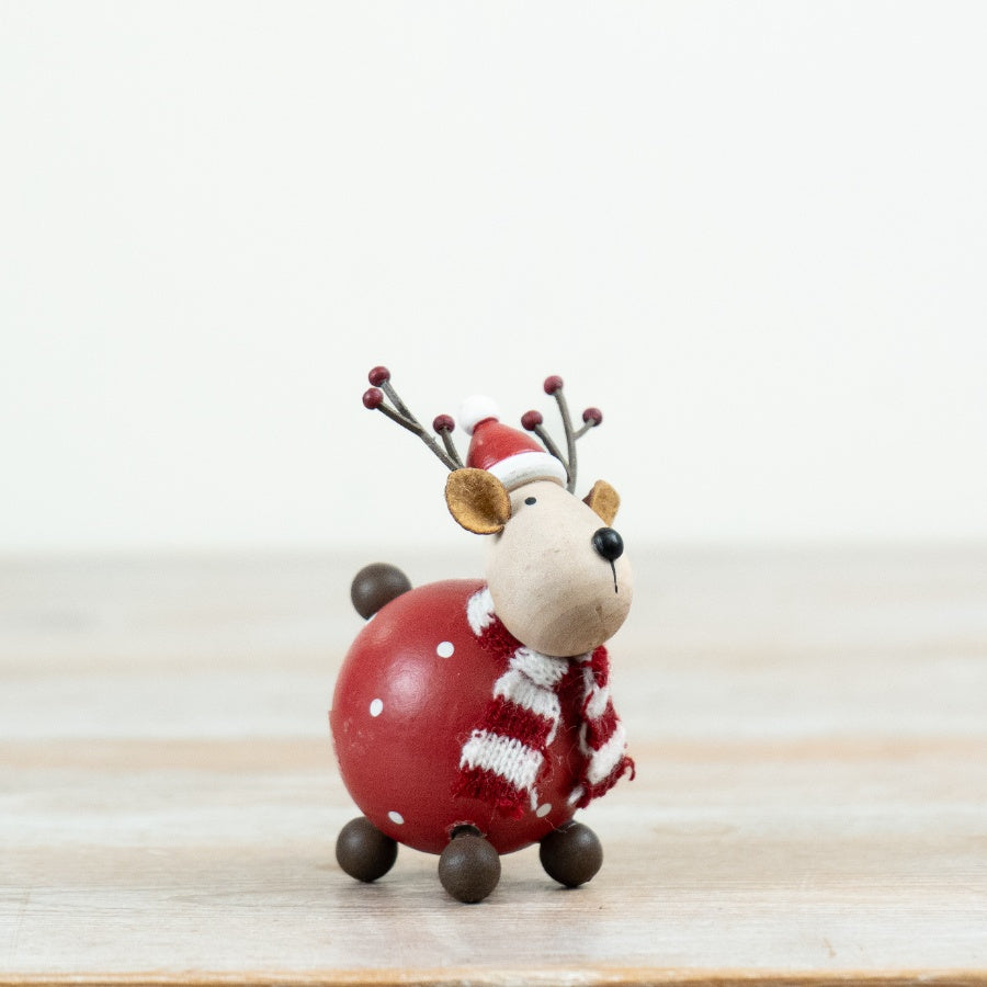 Polkadot Reindeer Figure Red Reindeer Ornament Santa Hat Striped Scarf Christmas Home Décor 8x6.5cm Item #79461