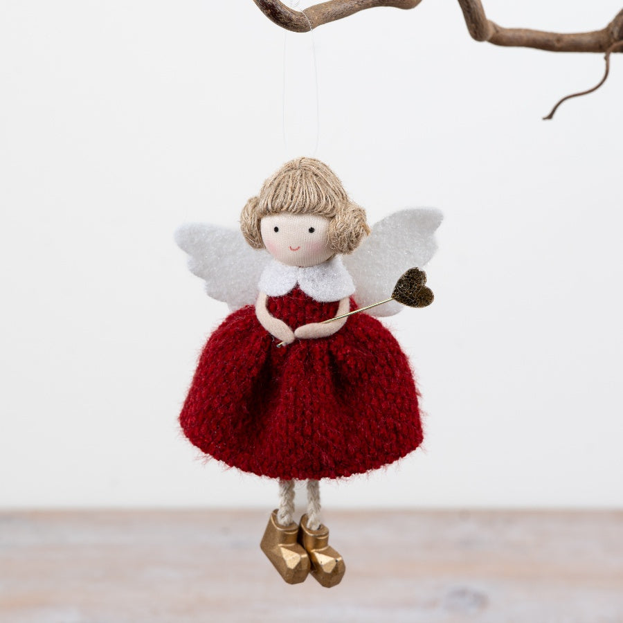Christmas Heart Fairy Angel Hanger Knitted Red Dress Heart Wand Festive Hanging Décor 14cm Item #79471