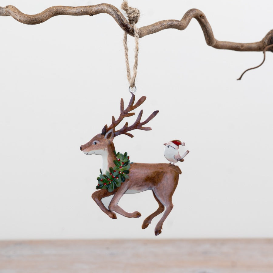 Metal Reindeer Hanger Illustrated Reindeer Decoration Jute Hanging Ornament Woodland Christmas Décor 11x8cm Item #79532