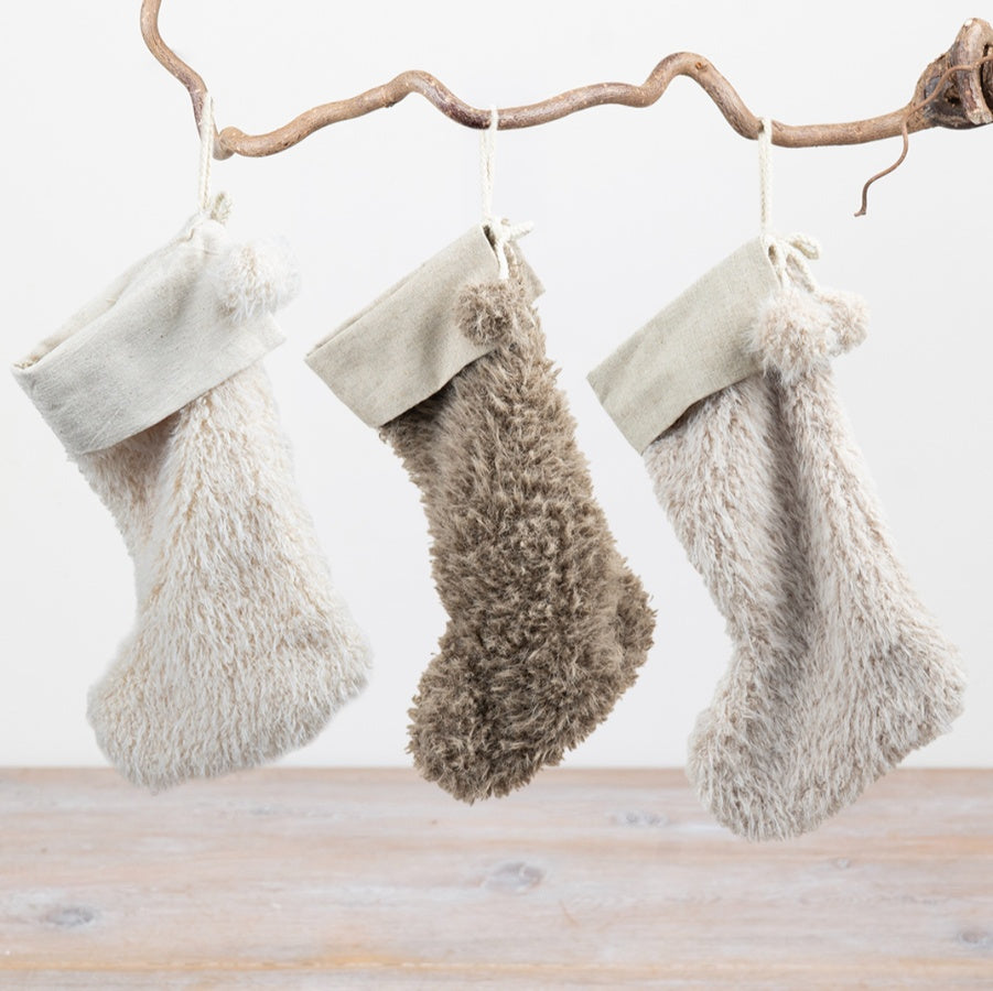 Fluffy Christmas Stockings Polyester Stocking Decorations Cream Brown Hanging Festive Home Décor 37x22cm Item #79557