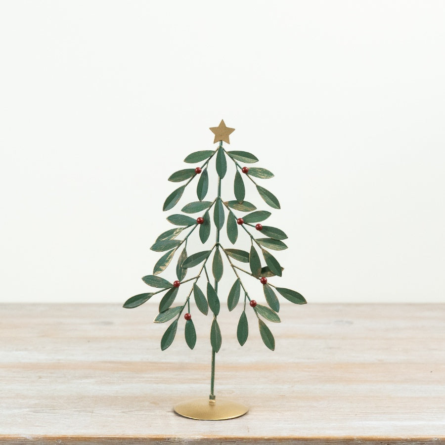 Red Berry Tree Metal Christmas Tree Decoration Gold Star Green Leaves Festive Home Décor 37.5x16x8cm Item #79592