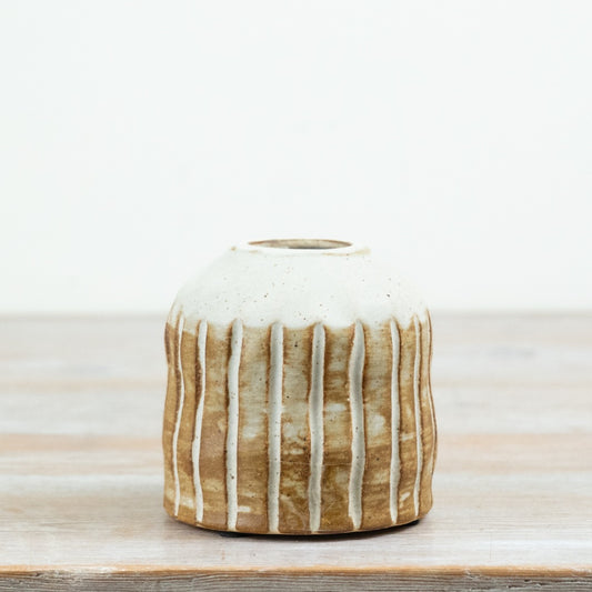 Ceramic Natural Vase Rustic Neutral Flower Vase Textured Stripe Design Farmhouse Home Décor 10cm