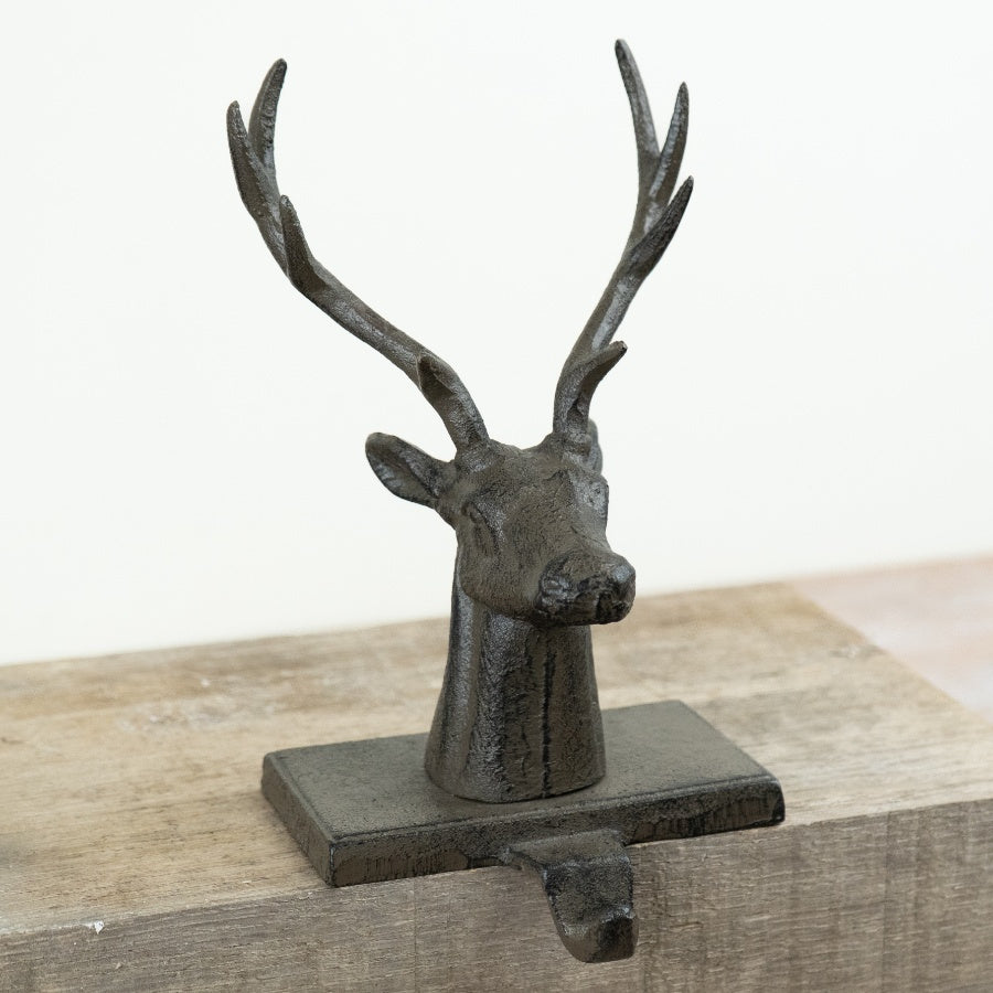 Cast Iron Stag Stocking Holder Christmas Mantel Stocking Hook Rustic Festive Home Décor 24cm