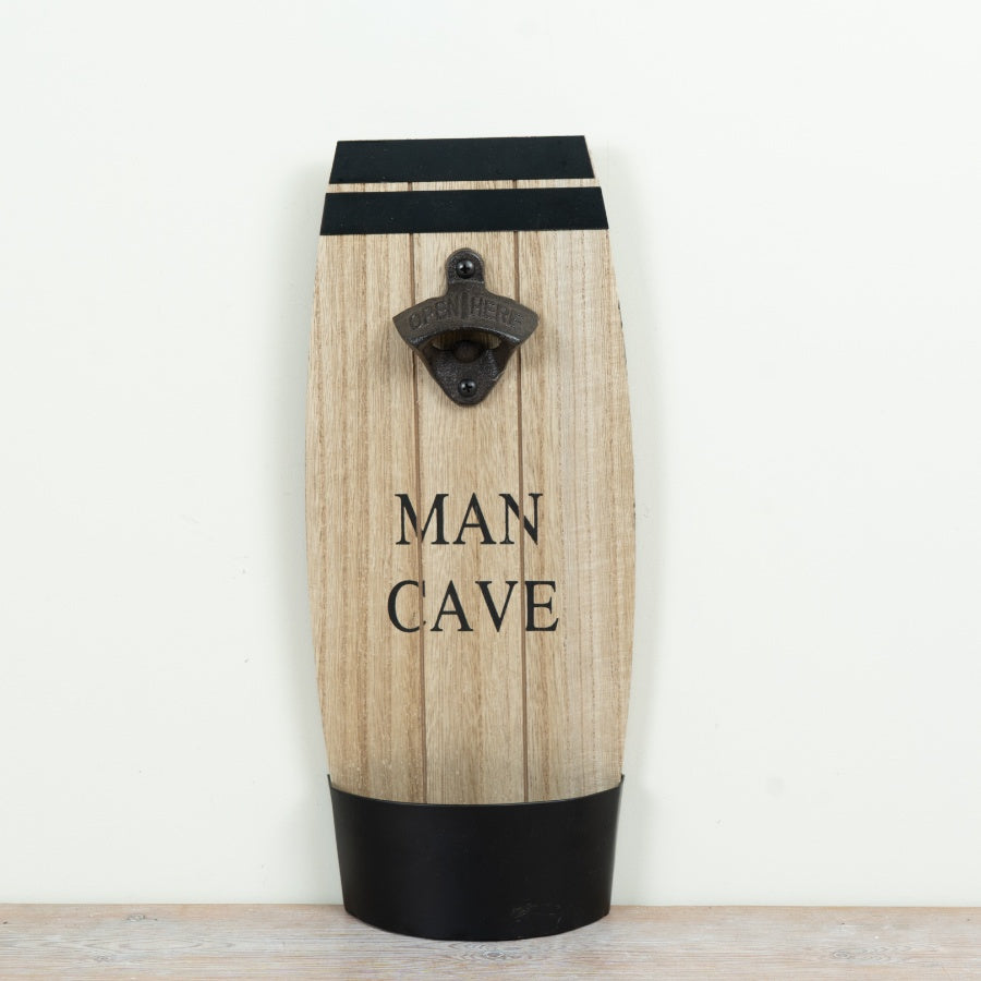 Man Cave Bottle Opener Sign Wooden Wall Mounted Bottle Opener Rustic Bar Home Décor 36cm