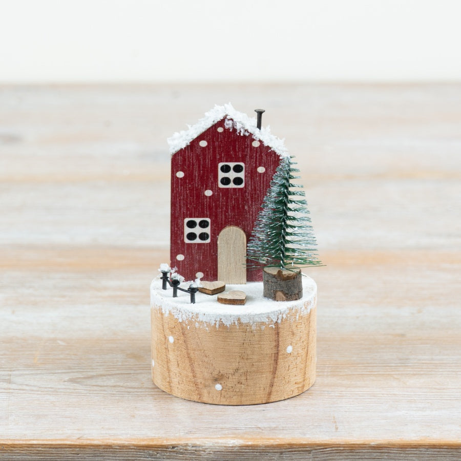 Dotty Red Christmas House Wooden Winter Cottage Decoration Rustic Festive Home Décor Ornament 12cm