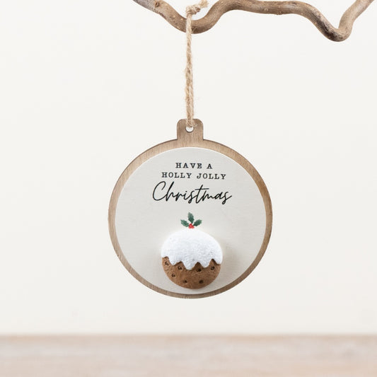 Holly Jolly Christmas 3D Hanging Sign 16cm – Festive Pebble Decoration Rustic Holiday Wall Decor for Home